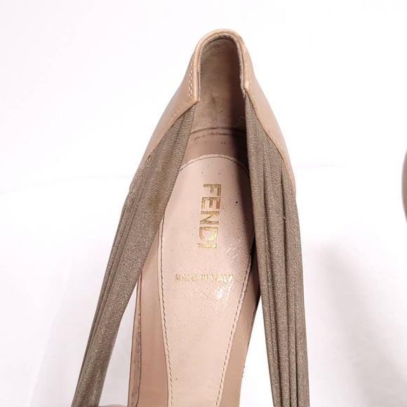 Fendi Platform Pump Peep Toe Fabric Stretch Sides Cream Leather Size 39 - Picture 8 of 10